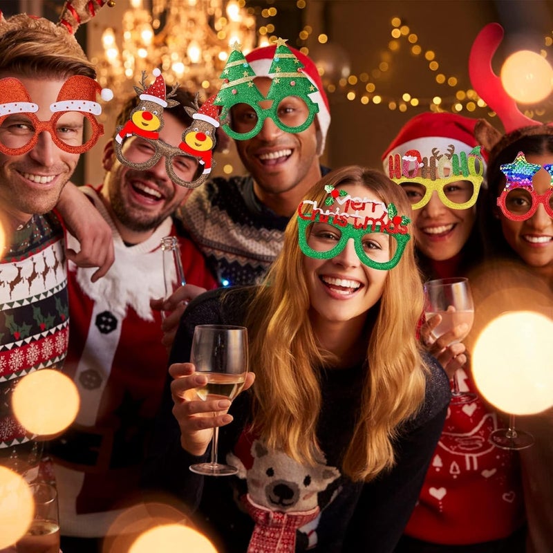 Thuodo 12Pcs Christmas Glasses Glitter Party Glasses Frames Costume Eyeglasses for Christmas Party Holiday Photo Booth Novelty Glasse(One Size Fits All) - Image 4